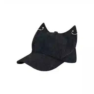 尚先生 小众个性可爱狐狸耳朵金属扣牛仔 聚酯纤维 鸭舌帽草帽 女款