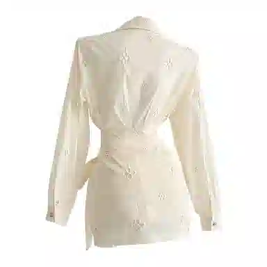 木清清 法式长袖衬衫气质高腰收腰绑带半身裙裙装套装 女款