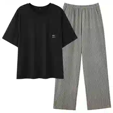 莫代尔 时尚简洁休闲套头宽松细腻柔软亲肤不易起球短袖长裤可外穿夏季睡衣套装 女款 黑色