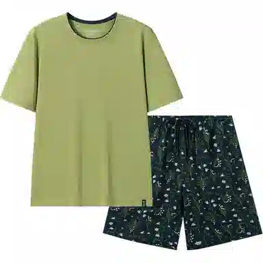 舒雅 柔软亲肤透气家居简约睡衣套装 男款 绿色