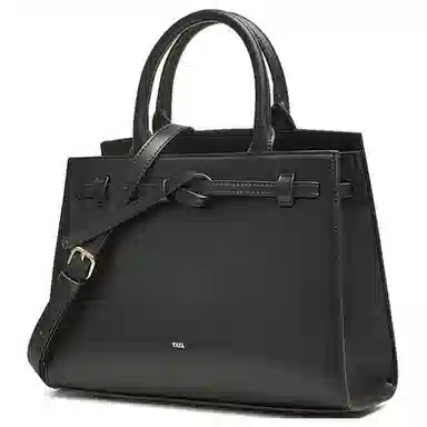 他她 同款质感简约 人造革 手提包 中号 女款 黑色/杏色