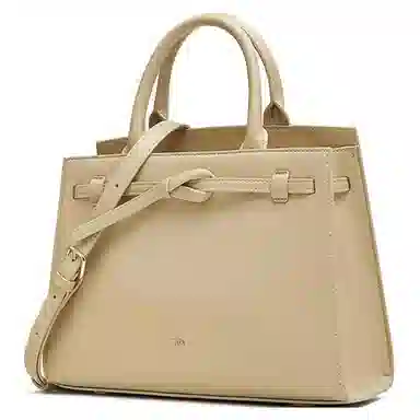 他她 同款质感简约 人造革 手提包 中号 女款 黑色/杏色