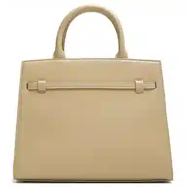 他她 同款质感简约 人造革 手提包 中号 女款 黑色/杏色