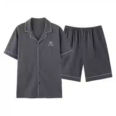 夏芬妍 简约舒适柔软高级感纯色纯棉翻领开衫家居服亲肤休闲短袖短裤时尚可外穿睡衣套装 男款 深灰色