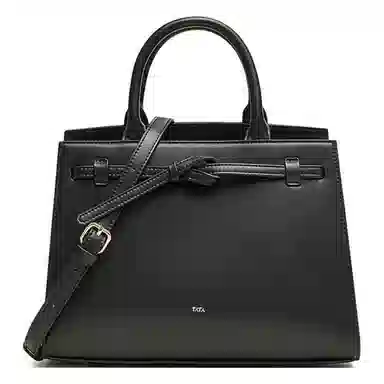 他她 同款质感简约 人造革 手提包 中号 女款 黑色/杏色