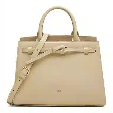 他她 同款质感简约 人造革 手提包 中号 女款 黑色/杏色