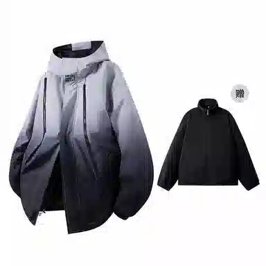 红蜻蜓  山系户外机能风登山徒步运动渐变双拉链设计防风防泼水休闲宽松连帽夹克 冲锋衣外套 男女同款