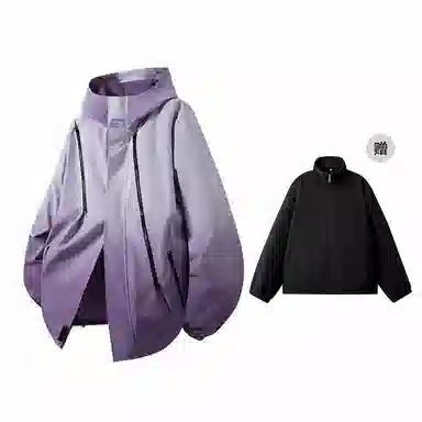 红蜻蜓  山系户外机能风登山徒步运动渐变双拉链设计防风防泼水休闲宽松连帽夹克 冲锋衣外套 男女同款
