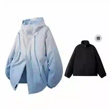 红蜻蜓  山系户外机能风登山徒步运动渐变双拉链设计防风防泼水休闲宽松连帽夹克 冲锋衣外套 男女同款
