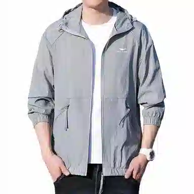 大白鲨 薄款潮牌纯色连帽透气山系户外长袖防晒服 男款