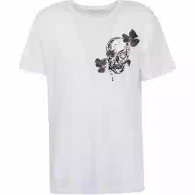 Alexander McQueen Skull Floral Print T-Shirt White