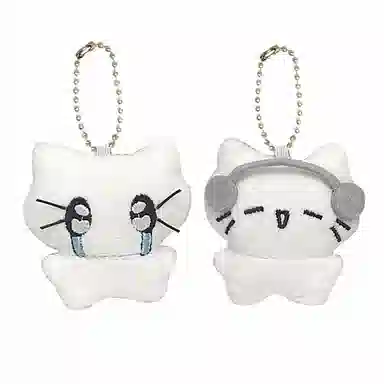 千桐 可爱哭泣小猫 白色耳机小猫 卡通治愈 手机绳挂饰汽车钥匙扣 行李箱 卡通玩偶 毛绒 挂件 男女同款情侣款