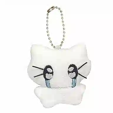 千桐 可爱哭泣小猫 白色耳机小猫 卡通治愈 手机绳挂饰汽车钥匙扣 行李箱 卡通玩偶 毛绒 挂件 男女同款情侣款