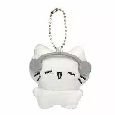 千桐 可爱哭泣小猫 白色耳机小猫 卡通治愈 手机绳挂饰汽车钥匙扣 行李箱 卡通玩偶 毛绒 挂件 男女同款情侣款