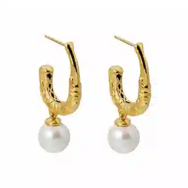 彤彤兔 椭圆几何珍珠 合金 耳钉 女款