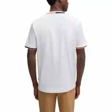 HUGO BOSS Mercerised-Cotton T-Shirt With Signature-Stripe Details T