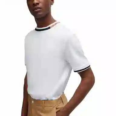 HUGO BOSS Mercerised-Cotton T-Shirt With Signature-Stripe Details T