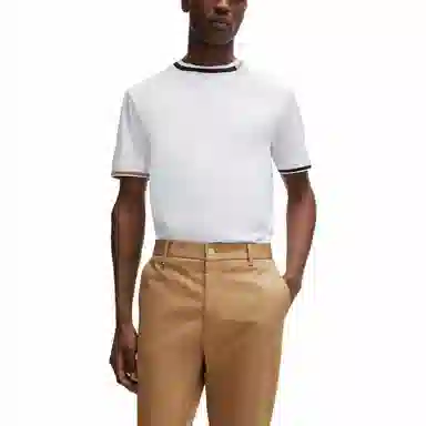HUGO BOSS Mercerised-Cotton T-Shirt With Signature-Stripe Details T