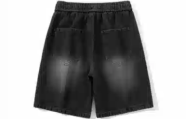 王者荣耀 美式高街潮流水洗直筒裤子大码宽松休闲薄款五分裤拼色系带松紧舒适百搭牛仔短裤 男女同款