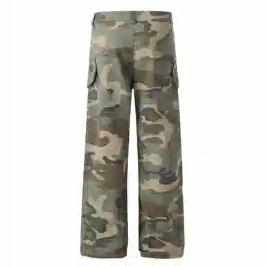 木林森 美式高街复古潮流拼接个性贴袋迷彩高品质百搭通勤显高显瘦垂感宽松休闲直筒牛仔裤 男女同款