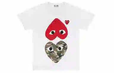 CDG Play Camouflage With Upside Down Heart T-Shirt T