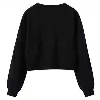 棉致 喵喵伙伴纯色简约圆领弹力吸湿透气短款宽松套头长袖卫衣 女