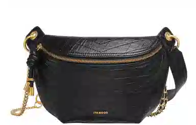 妙迪 小众高级感时尚休闲简约百搭轻便链条胸包腰包 头层牛皮 马鞍包单肩斜挎包 常规 女款 曜石黑