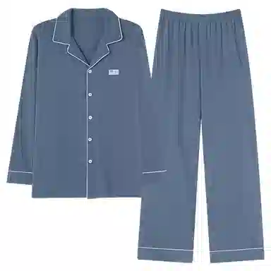 兰缪 翻领开衫长袖长裤简约高级风睡衣套装 男款