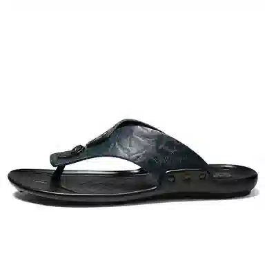 依米奴 简约大气 轻盈舒适 耐磨 人体工学 轻松自如 简洁大方 经典简约 个性潮流 缓震舒适 露趾设计 吸汗干爽  皮革拼接人字拖鞋 男款