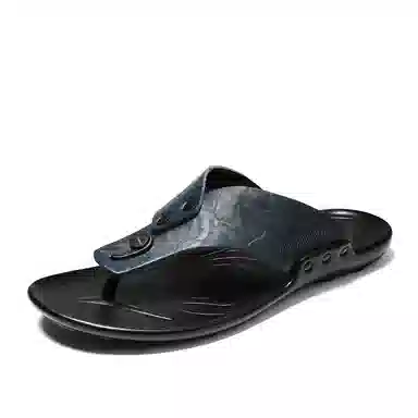 依米奴 简约大气 轻盈舒适 耐磨 人体工学 轻松自如 简洁大方 经典简约 个性潮流 缓震舒适 露趾设计 吸汗干爽  皮革拼接人字拖鞋 男款