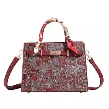 恒源祥 时尚百搭百搭复古通勤 超纤合成革 手提包 女款 酒红色