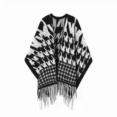 北极绒 时尚千鸟格流苏百搭高级感洋气保暖外搭暖糯亲肤 聚酯纤维 披肩 男女同款情侣款