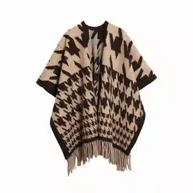 北极绒 时尚千鸟格流苏百搭高级感洋气保暖外搭暖糯亲肤 聚酯纤维 披肩 男女同款情侣款