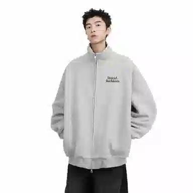 大卫贝肯 美式复古学院风基础款纯色字母时尚简约百搭宽松休闲春秋款夹克 男女同款
