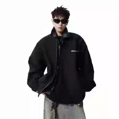 大卫贝肯 美式复古高街字母时尚潮牌宽松柔软舒适休闲百搭假两件设计款痞帅风夹克 男女同款