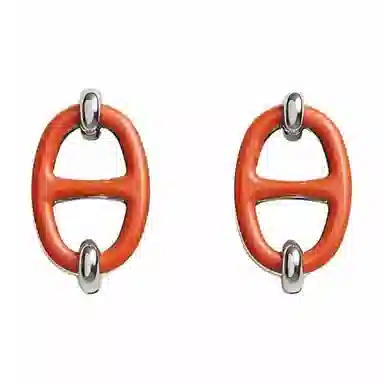 Hermes Classic Palladium Earrings Orange