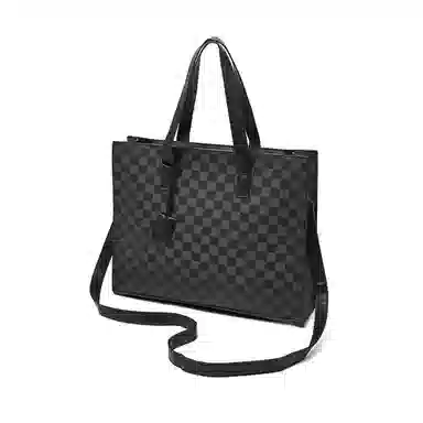 老人头 通勤百搭简约小众设计上班单肩包 合成革 斜挎包 男款 黑色-棋盘格