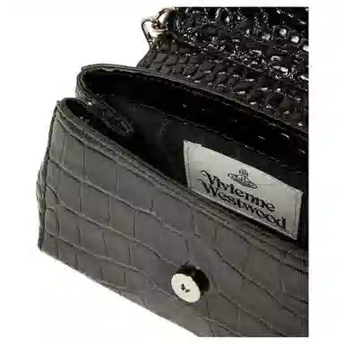 Vivienne Westwood Croc Embossed Leather Shoulder Bag Black