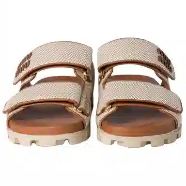 Miu Miu Canvas Toe-Ring Slides Beige