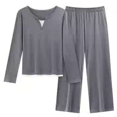 莫代尔 宽松百搭舒适亲肤圆领套头气质轻柔细腻长袖长裤可外穿夏季睡衣套装 男女同款