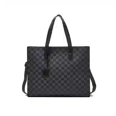 老人头 通勤百搭简约小众设计上班单肩包 合成革 斜挎包 男款 黑色-棋盘格