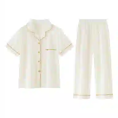 莫代尔 时尚亲肤纯色休闲细腻舒适翻领开衫百搭柔软短袖七分裤家居服可外穿睡衣套装 女款 杏色