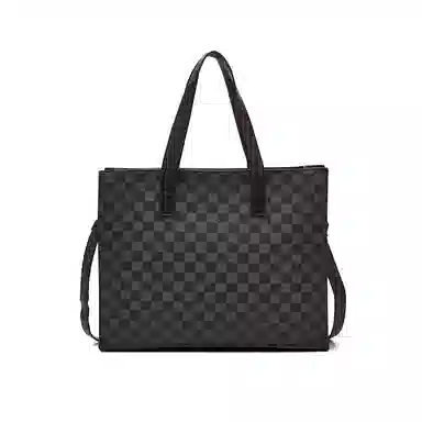 老人头 通勤百搭简约小众设计上班单肩包 合成革 斜挎包 男款 黑色-棋盘格