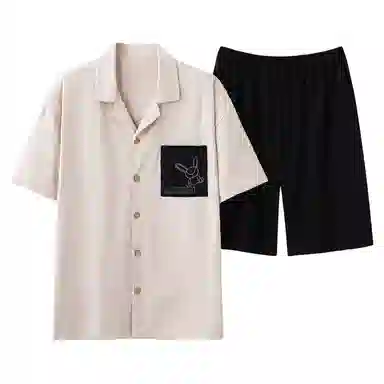 莫代尔 可外穿亲肤柔软圆领细腻简约休闲短袖春夏季睡衣套装 男女同款