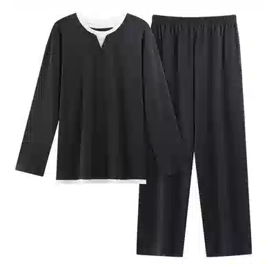 莫代尔 宽松百搭舒适亲肤圆领套头气质轻柔细腻长袖长裤可外穿夏季睡衣套装 男女同款