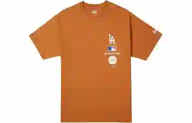 New Era Letter Print Crewneck Tee Orange
