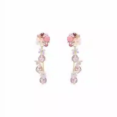 芒果饰品 多巴胺彩色水晶花朵流苏 铜 锆石 耳环 女款