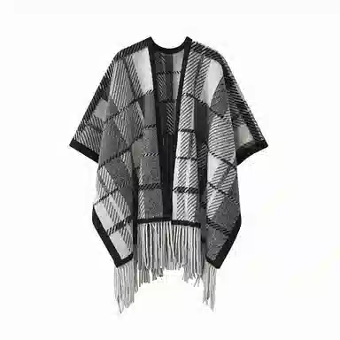 北极绒 韩版复古英伦加厚格子条纹 时尚流苏百搭气质 聚酯纤维 披肩 男女同款情侣款