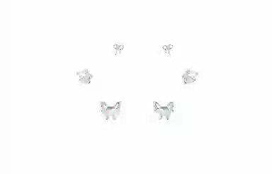 牧言 蝴蝶结蝶梦套装 森系气质简约小众设计高级感 光面立体镂空丝带极光幻彩爱心蝶舞在逃公主三件套耳饰 合金 耳钉 女款