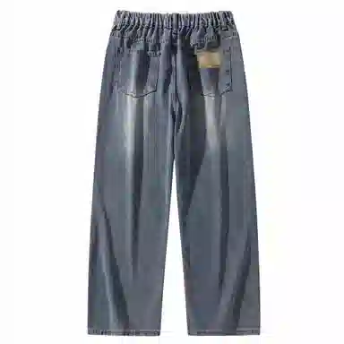 大卫贝肯 美式高街简约基础款复古水洗宽松柔软舒适休闲百搭显高直筒牛仔裤 男女同款